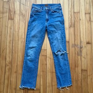 MOTHER High Waisted Rascal Ankle Jeans Love Gun Blue Distressed Size 26